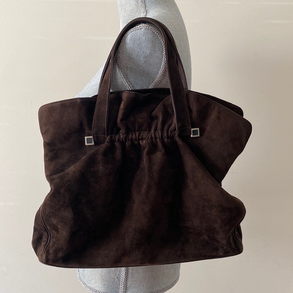 Giorgio Armani Suede Shoulder Bag Purse Chocolate Brown - Picture 2 of 9